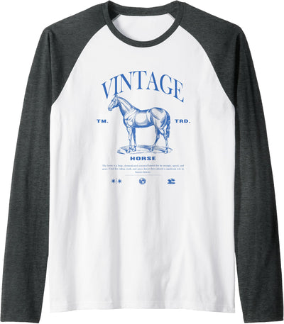Vintage Horse Animal Clo. Horse Vintage Raglan Baseball Tee