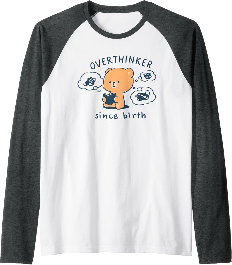 Mocha Bear Overthinker Since Birth Tees Mocha Bear Overthinker Since Birth Raglan Baseball Tee - Dark Heather Grey/White