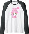 Care Bears Cheer Bear Raglan Baseball Tee - Dark Heather Grey/White