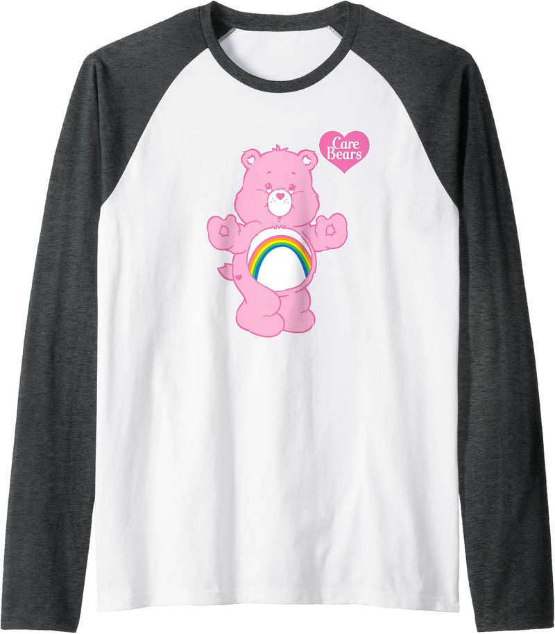 Care Bears Cheer Bear Raglan Baseball Tee - Dark Heather Grey/White