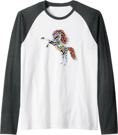 Horses | Girls Women Gift Kids Men Boys Horse Motif Raglan Baseball Tee