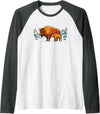 Park Apparel Everywhere Buffalo Bison Calf Sunset Landscape Design Gifts Raglan Baseball Tee - Dark Heather Grey/White