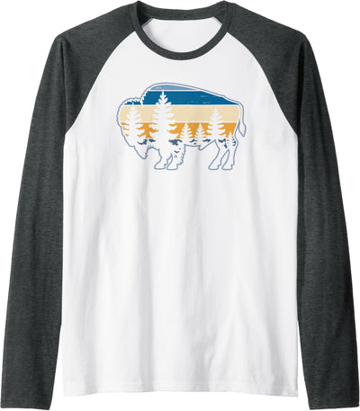 Cool Buffalo Art Women Kids Zoo Animal Buffalo Lover Raglan T-Shirt