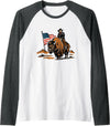 American Cowboy Bison Rodeo Patriotic 4th Of July Retro Western Cowboy Riding Buffalo 4th of July Rodeo Summer Raglan