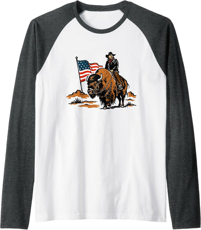 American Cowboy Bison Rodeo Patriotic 4th of July Retro T-Shirt