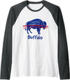 Buffalo Game-Day Designs Funny Drawing Buffalo Women Girls Kids Raglan Baseball Tee - Dark Heather Grey/White