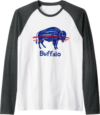 Cow Funny Drawing Buffalo Women Girls Kids Raglan Baseball T-Shirt
