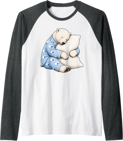 Polar Bear Sleeping in Cute Pajamas Sleep Raglan Baseball Tee