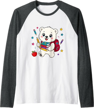 Cute Polar Bear Back to School Kids Teacher Student Raglan Baseball Tee