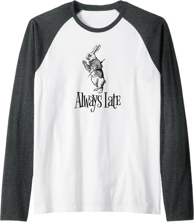 Always Late White Rabbit Pocket Watch Raglan Baseball Tee