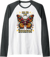 Halloween Collection Dia De Los Muertos Monarch Butterfly Sugar Skull Halloween Raglan Baseball Tee - Dark Heather Grey/White
