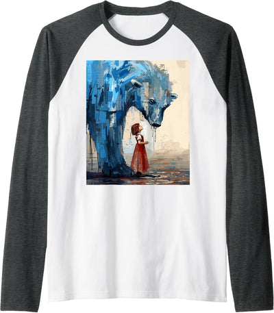 Small Girl Big Polar Bear Expressive Whimsical Mood Duality Raglan Baseball Tee