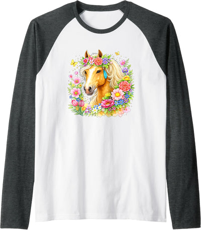 equine designs55 Horse with Flowers Raglan Baseball Tee