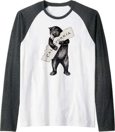 I Love California Art-Retro Vintage Cali Pride Bear Raglan Baseball Tee