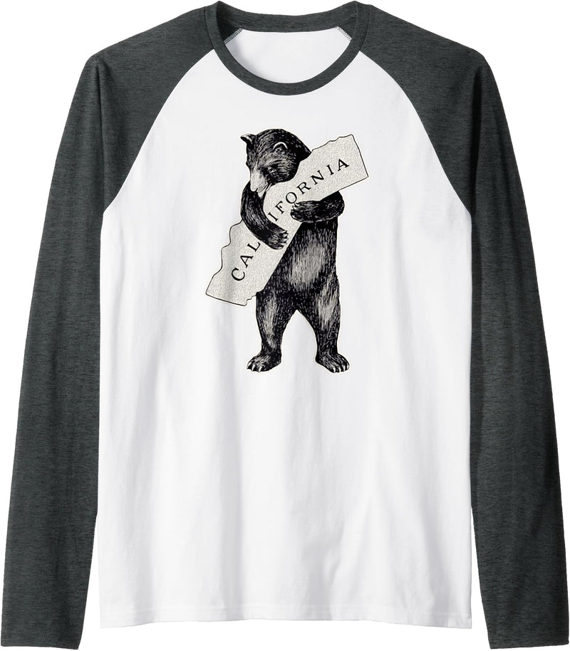 Retro Vintage California Flag Bear Shirt I Love California Shirt Art-Retro Vintage Cali Pride Bear Raglan Baseball Tee - Dark Heather Grey/White