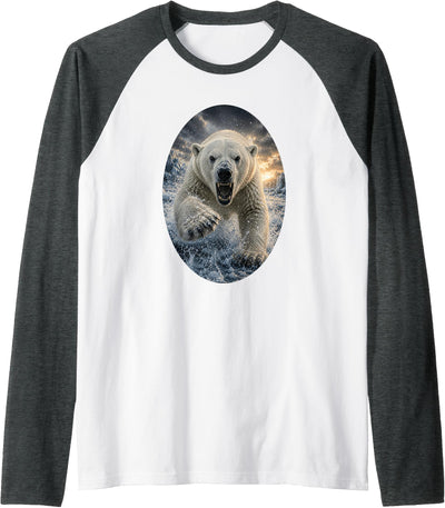 Polar Bear Wildlife Art Majestic Arctic Nature Graphic Raglan Baseball Tee