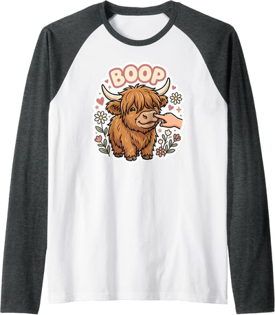 Boop Highland Cow Nose Cute Farm Animal Floral Humor Raglan T-Shirt