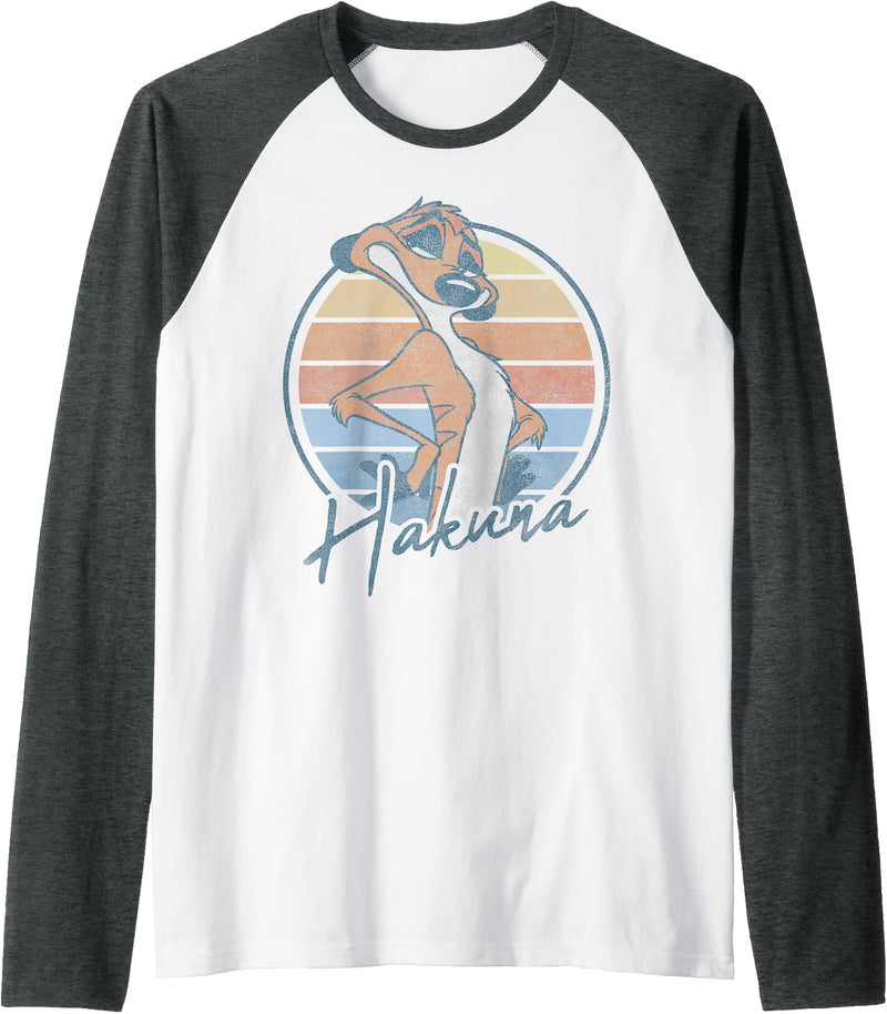 Disney The Lion King Timon Hakuna Retro Portrait Raglan Baseball Tee - Dark Heather Grey/White