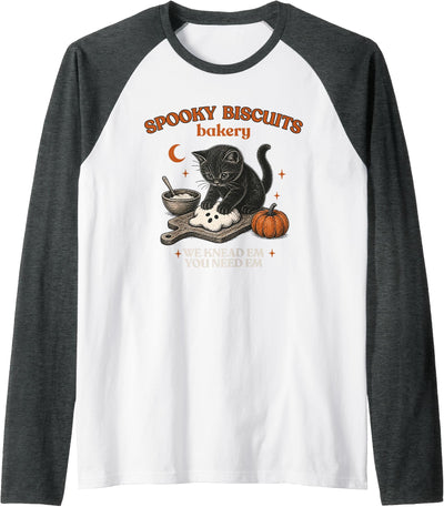 Spooky Biscuits Club Halloween Cat Lover Women Men Retro Funny Spooky Biscuits Club Cat Lovers Pastry Halloween Raglan Baseball Tee