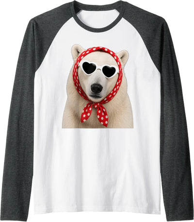 Cute Polar Bear Lover Heart Sunglasses Raglan Baseball Tee