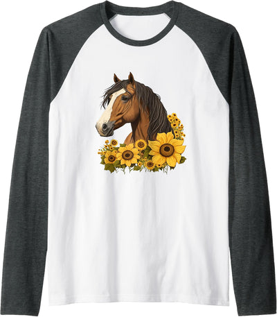 Horse sunflowers T Designs Horse sunflowers Raglan Baseball Tee