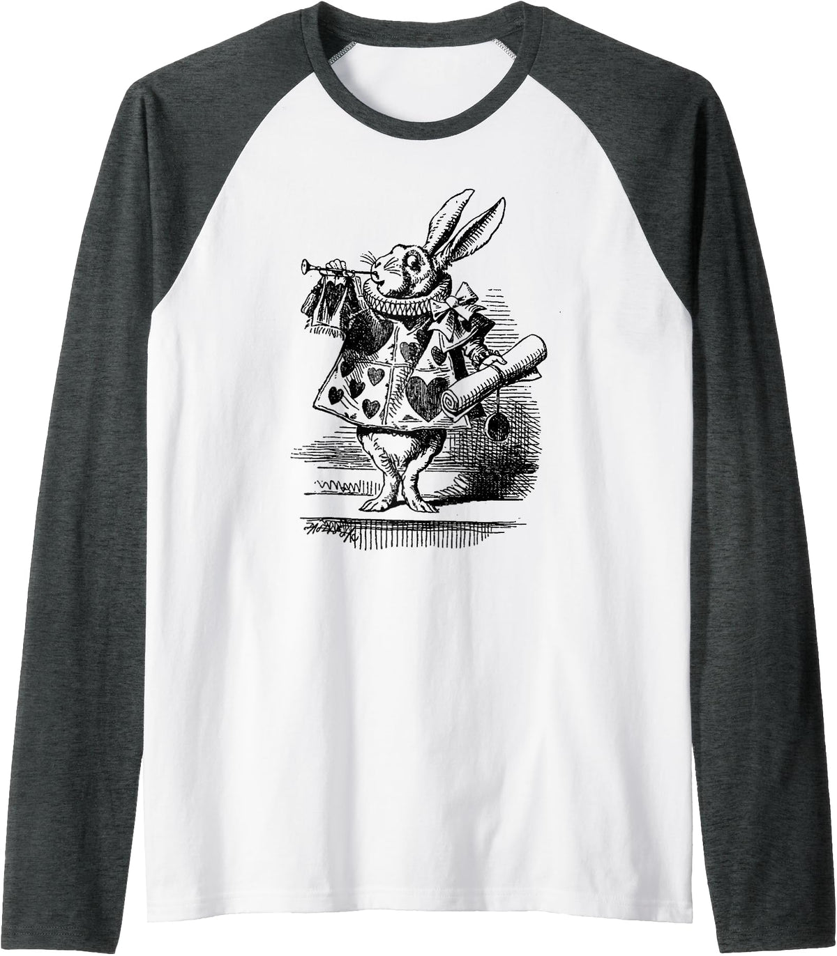 Cute Rabbit Lover Bunny Graphic Raglan Baseball Tee in Dark Heather Grey/White