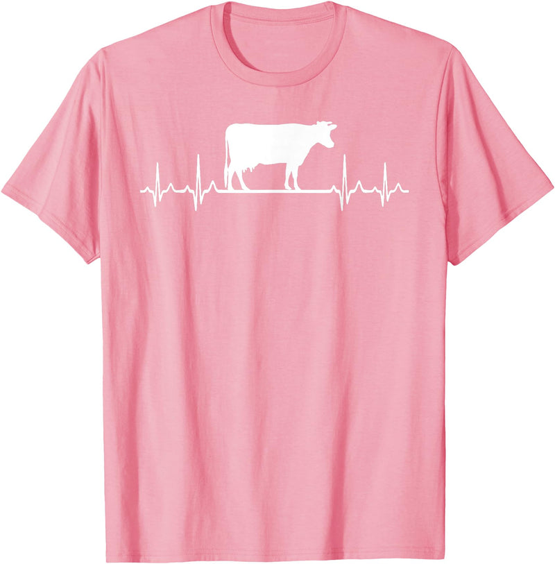 Farm and Holstein Cow for Men and Cattle Clothing Heartbeat Pulse ECG - Holstein Rancher For Cattle Farmer T-Shirt - Pink