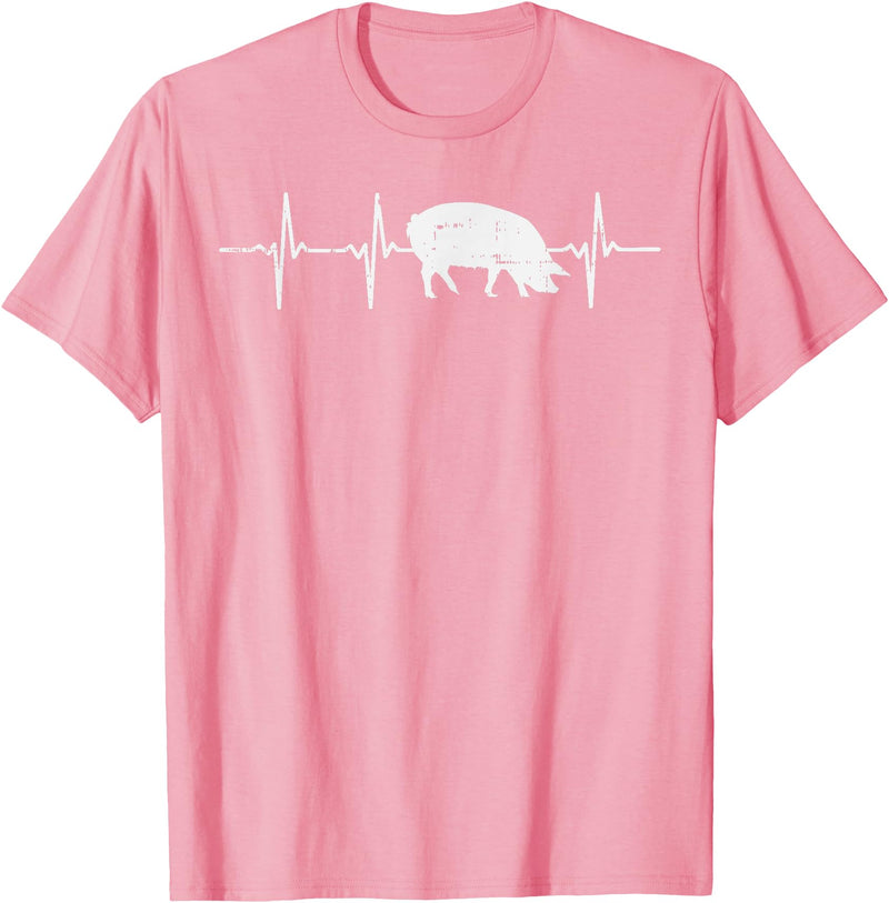 BoredKoalas Farming Farm Shirts Farmer Gifts Pig Heartbeat Pulse Farm Animal Farming Life Farmer Gift T-Shirt - Pink