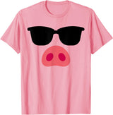 Cool pig face simple animal outfit kids and adults Funny pig face wearing sunglasses easy DIY halloween costume T-Shirt - As Pictured
