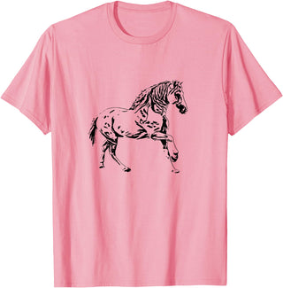 Horses Girls Women Gift + Kids Men Boys Horse Motif T-Shirt - Pink