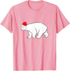 Polar Bear Xmas Pajama Polar Bear With Santa Hat Xmas Winter Christmas Pajama T-Shirt - Pink