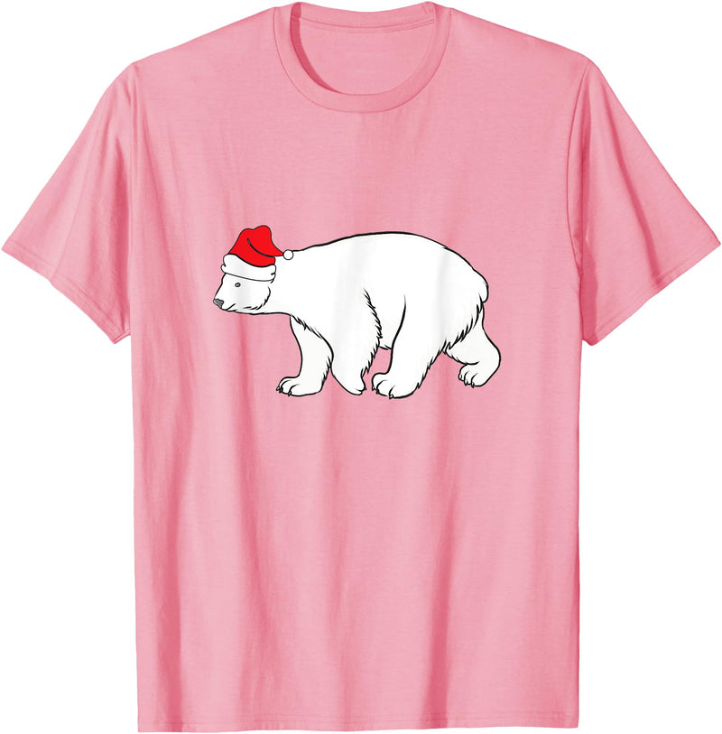 Polar Bear Xmas Pajama Polar Bear With Santa Hat Xmas Winter Christmas Pajama T-Shirt - Pink