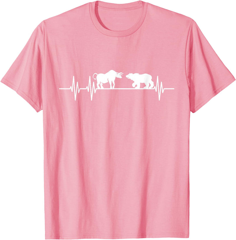 Day Trading Gifts Stocks Stock Trader Bull Bear Heartbeat Trading T-Shirt - Pink