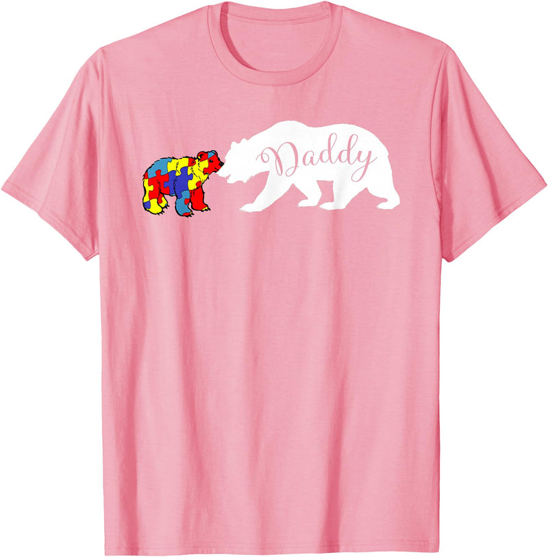 Matching Family Autism Awareness Shirts Daddy Bear Autism Awareness month Dad Grandpa Men Gift T-Shirt - Pink