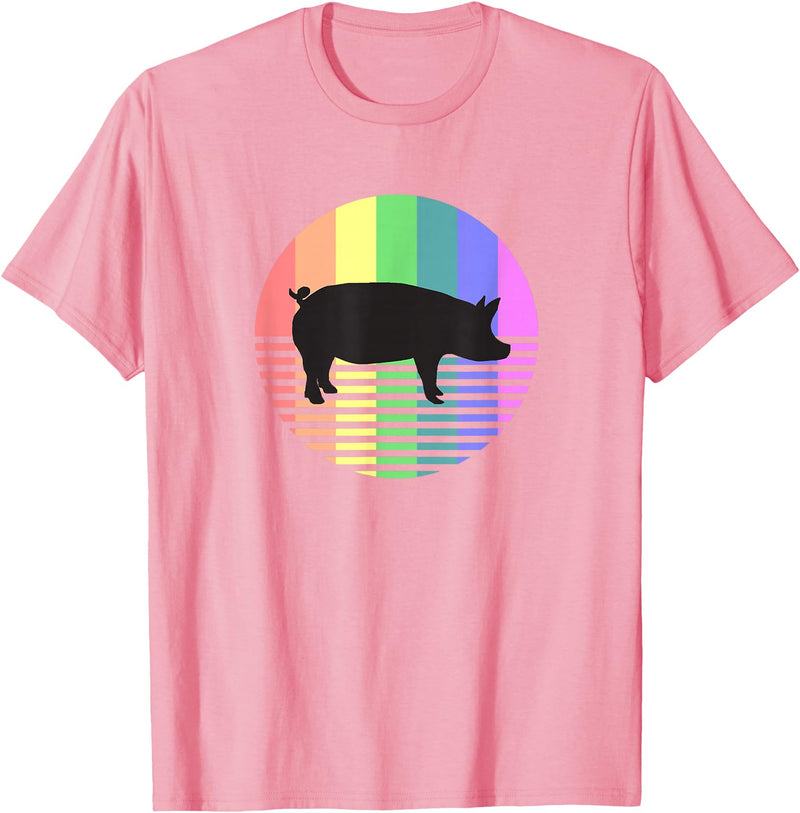 Animal Pride Retro Pig Gay Pride Vintage 80s Rainbow Pig Farm Animal Gift T-Shirt - Pink