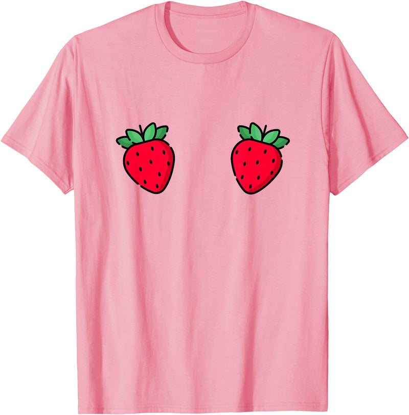 Fruit Boobs Co Strawberry Fruit Boobs Funny Summer Food T-Shirt - Pink