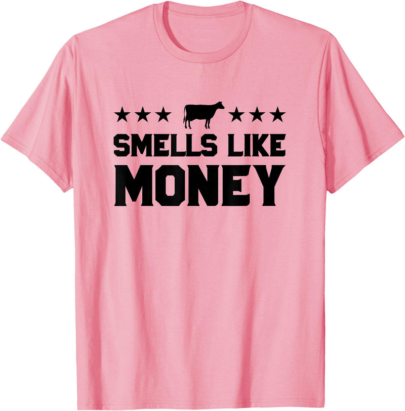 Calf to Cow Farming Apparel Smells Like Money Retro 90s Dairy Farm Gift Shirt T-Shirt - Pink