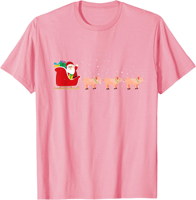 Funny Christmas Sleigh Animal Gifts Pig Santa Christmas Sleigh - Funny Pig Xmas T-Shirt - Pink
