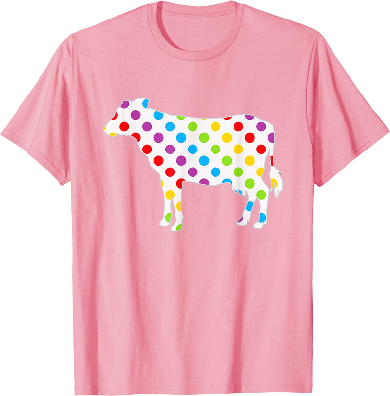 Rainbow Cow Shop Rainbow Cow Dots, Colorful Cow Print for Cow Lovers T-Shirt - Pink