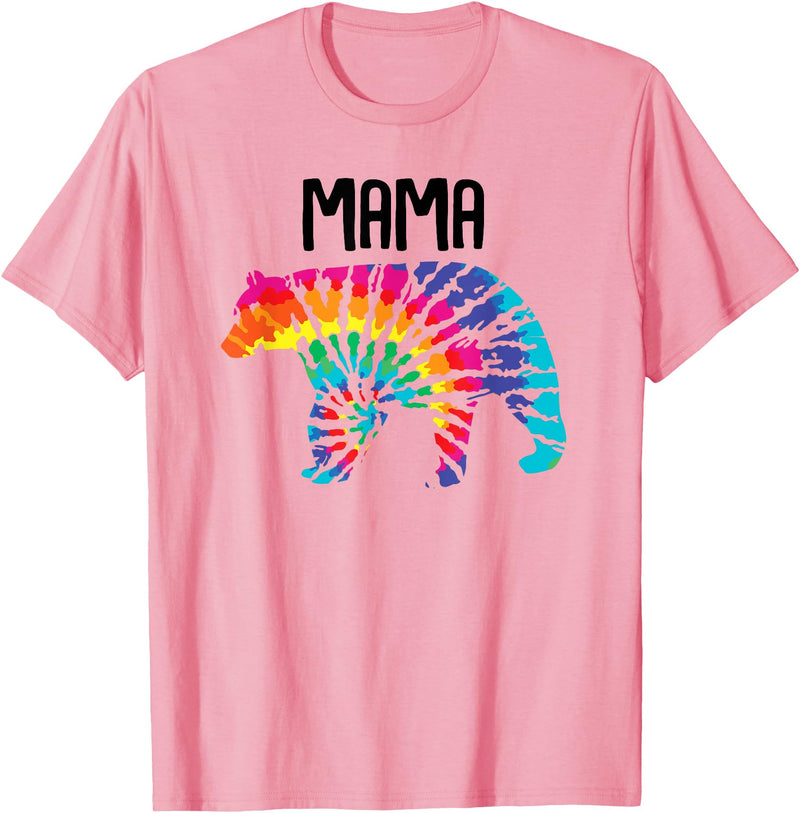Tie Dye Bear Family Shirts Mama Bear Rainbow Tye Dye Bear Matching Family T-Shirt - Pink