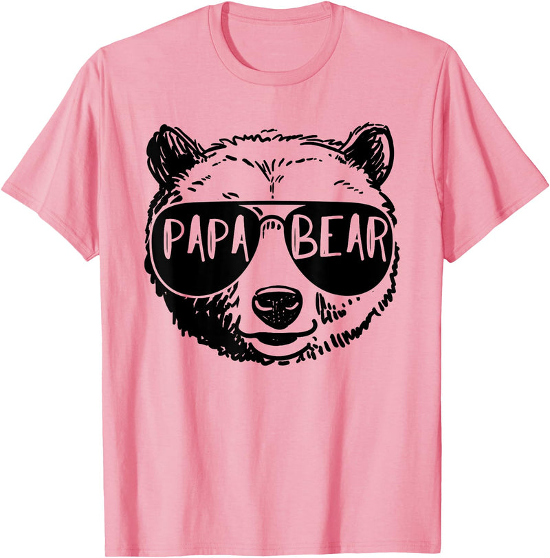 Funny Bear Face Shirt Family Matching Gifts Mens Papa Bear Face Sunglasses Grandpa Granddad Father's Day T-Shirt - Pink