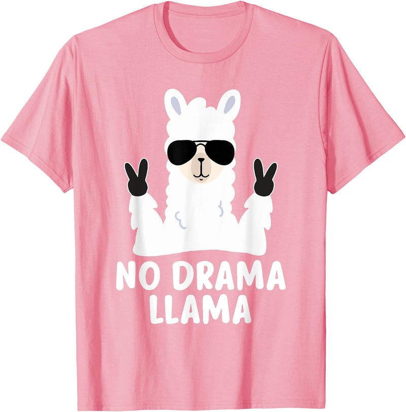 No Drama No Pob-Llama Alpaca Gifts No Drama Llama Alpaca with Sunglasses Llama Alpaca T-Shirt - Pink