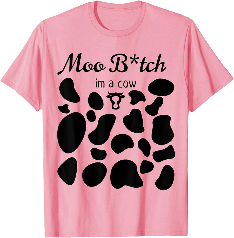 OscursBest Moo I'm a Cow Print Parody Costume Funny Graphic Not Spooky T-Shirt - Pink