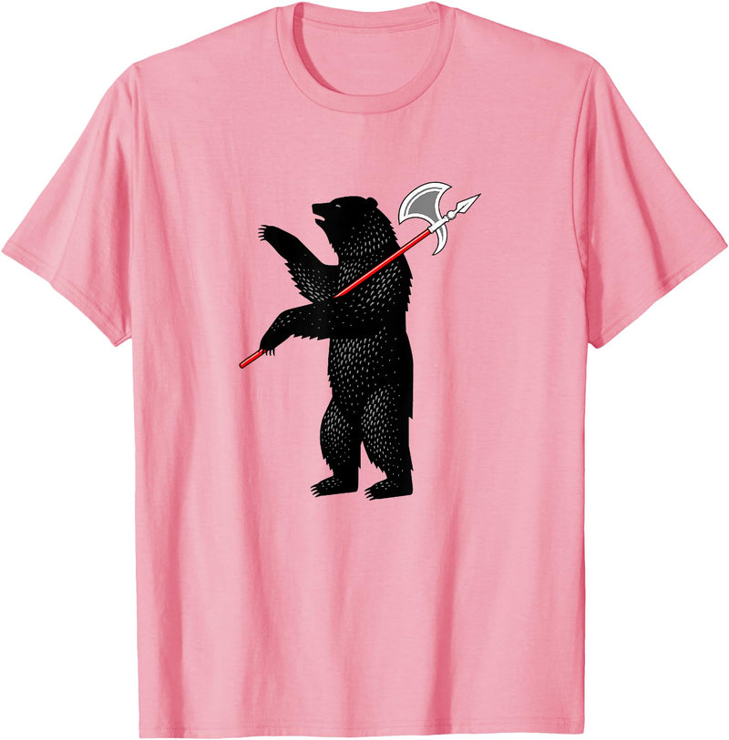 RealCoolShirts AWESOME AXE BEAR - Yaroslavl Russia Flag Halberd Bear Shirt T-Shirt - Pink