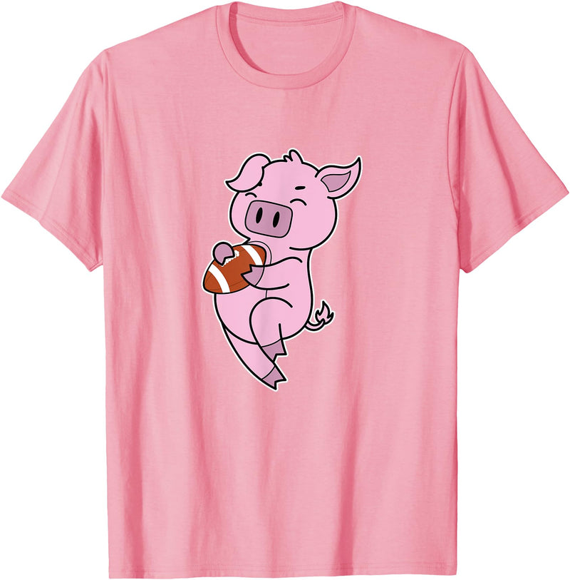 American Football USA animal Touchdown sport ball Pig plays American Football T-Shirt - Pink