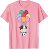 Cute Balloon Animals For Birthday Cow Flies With Colorful Balloons Kawaii Cows T-Shirt - Pink