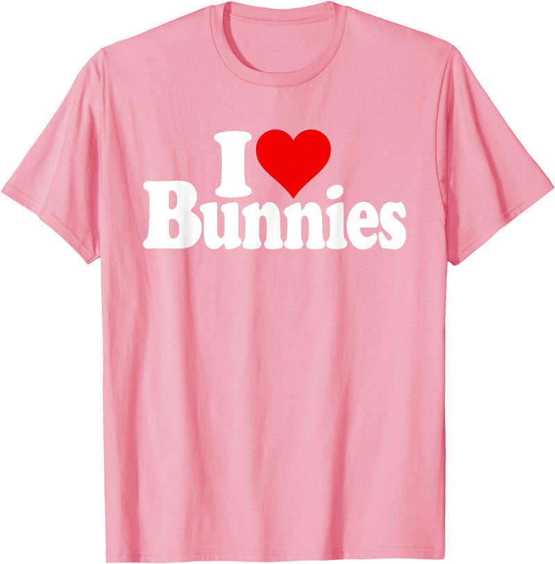 I LOVE HEART BUNNIES BUNNY RABBITS T-Shirt in Pink