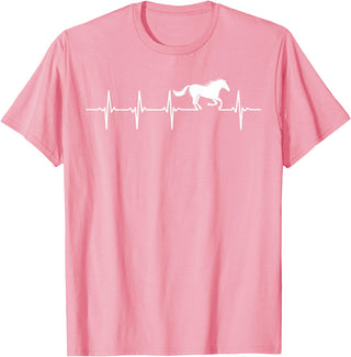 Heartbeat Horse Lover Gifts Women Men Girls Gifts Horse Lover Gifts Heart EKG Heartbeat Pulseline Cardiology T-Shirt - Pink