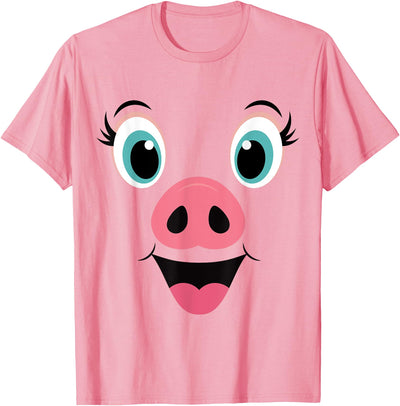 Funny Pig Face Pink Swine Halloween Costume T-Shirt