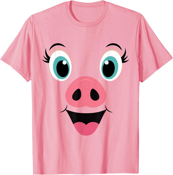 Cute Pig Face Pink Animal Halloween Costume Funny Pig Face Pink Swine Halloween Costume T-Shirt - As Pictured